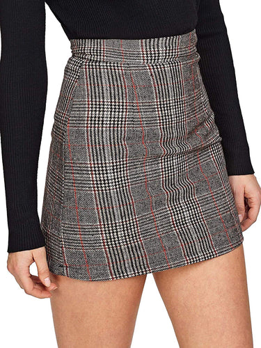 Floerns Mini Falda a Cuadros con Cintura Alta para Mujer, Gris-1, M